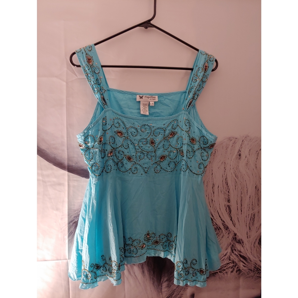 Papillon flowy beaded tank top